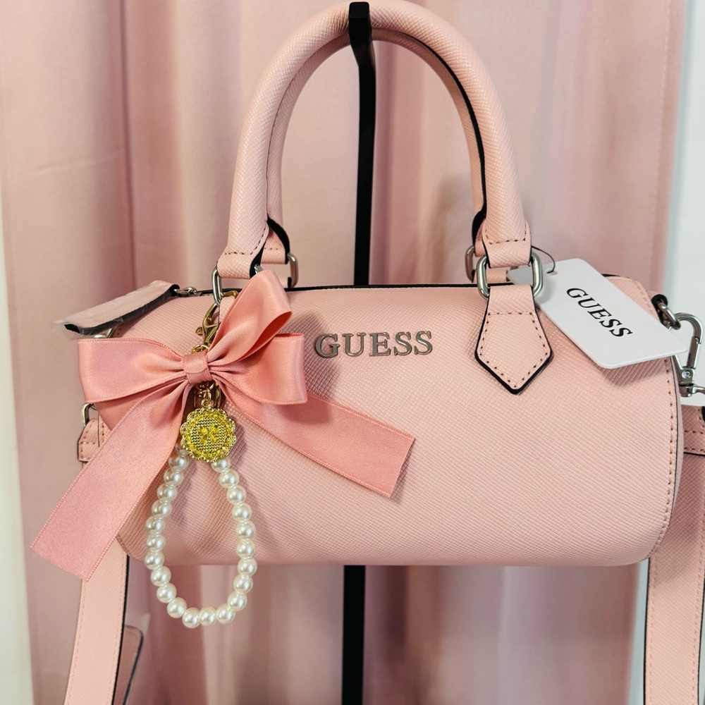 Guess Pink Crossbody Barrel Bag with Charm - Picture 2 of 3